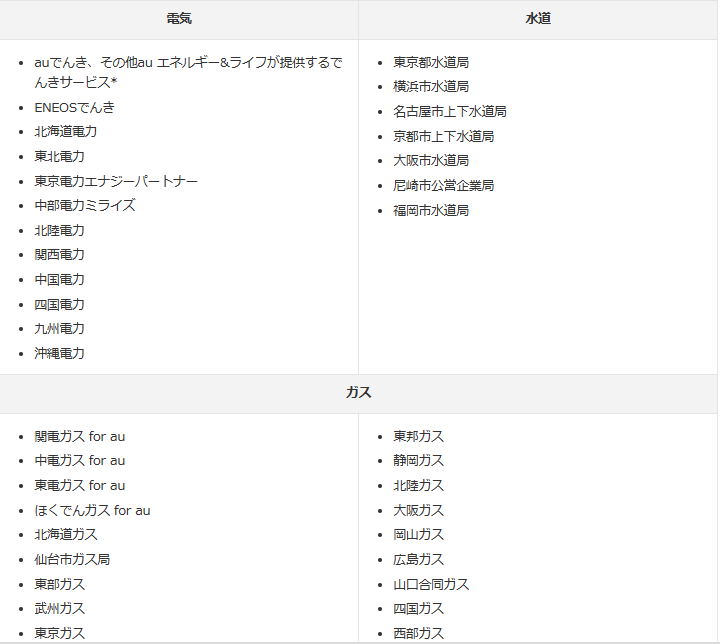 特典の対象となる公共サービス